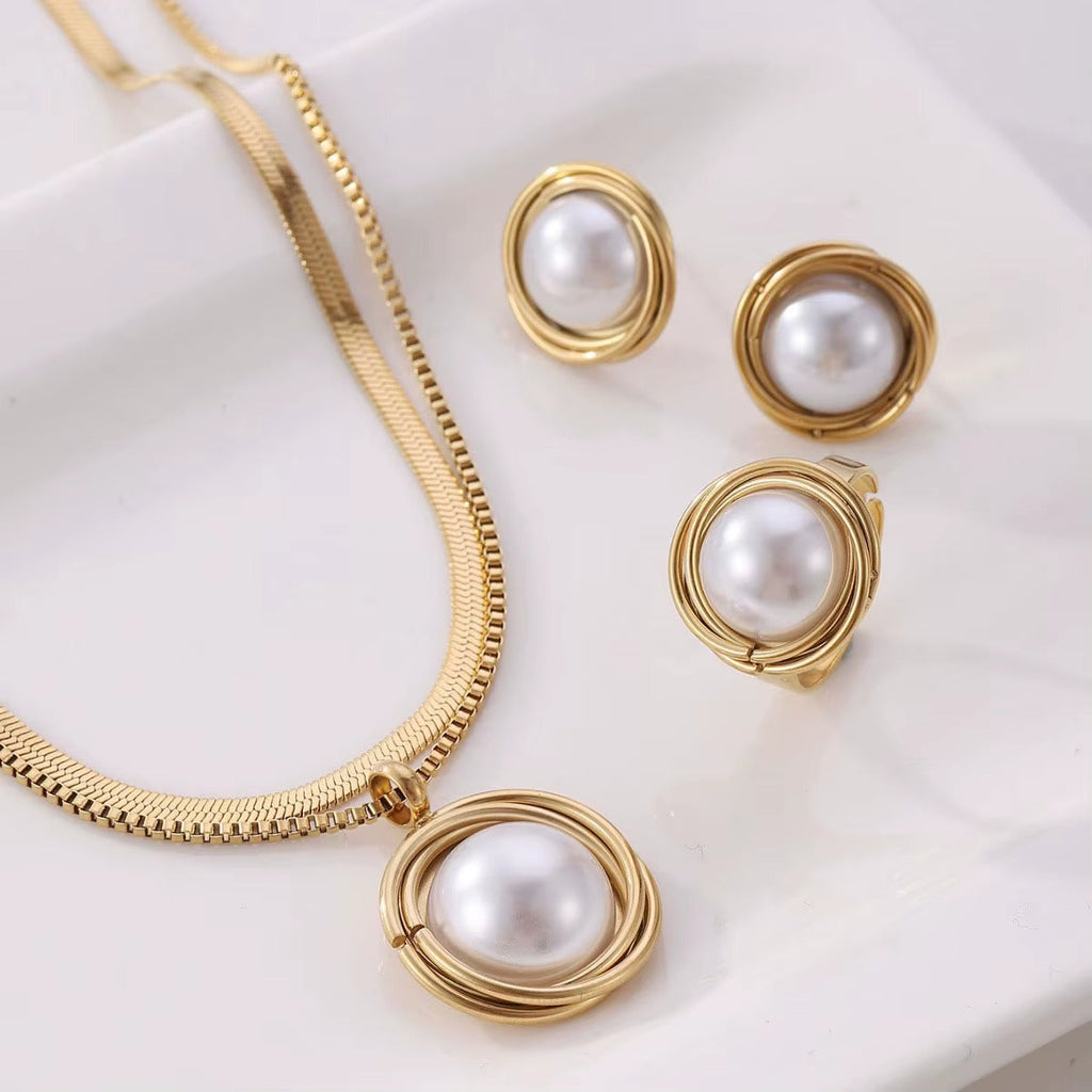 Set Serpent Perlé – Collier, Boucles, Bague