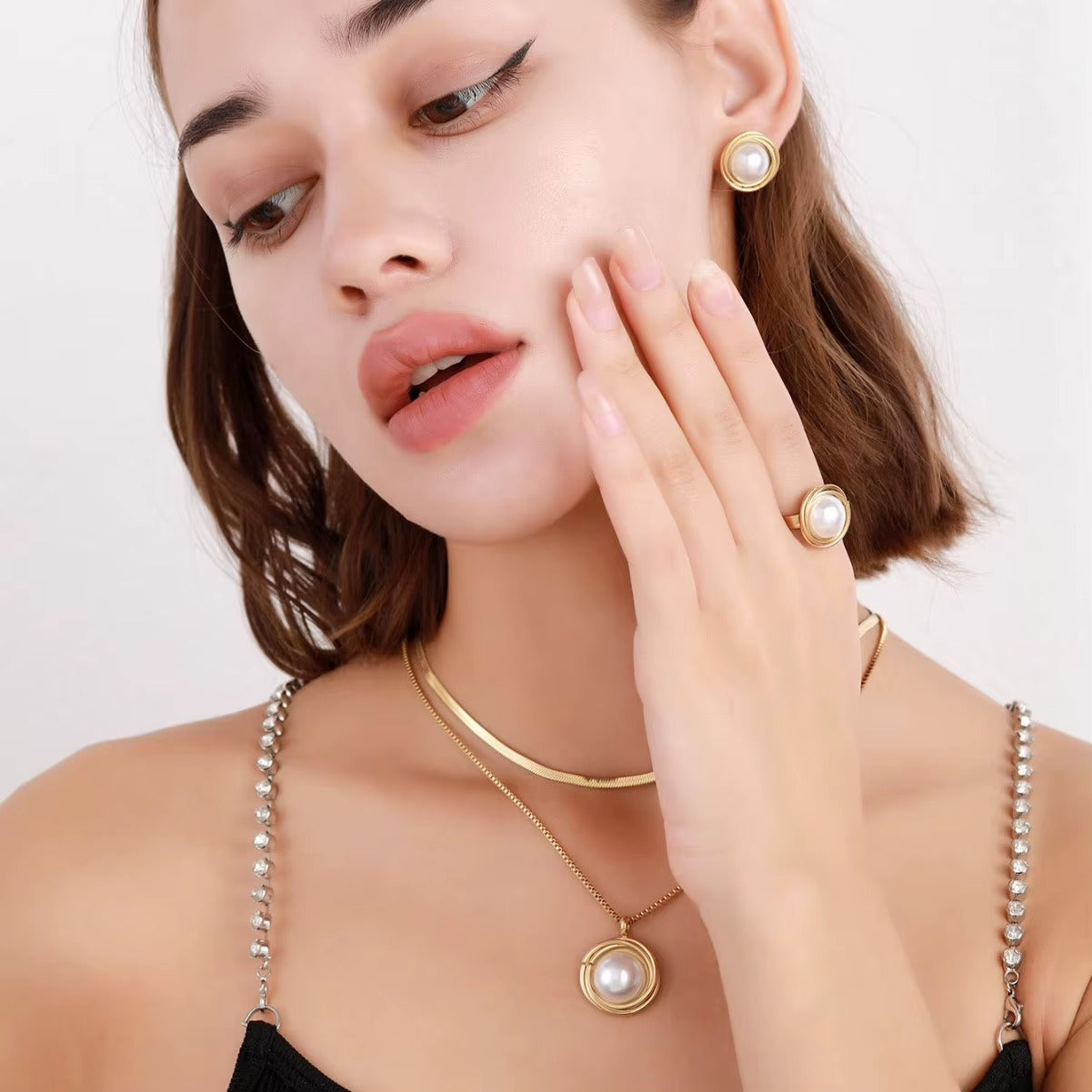 Set Serpent Perlé – Collier, Boucles, Bague