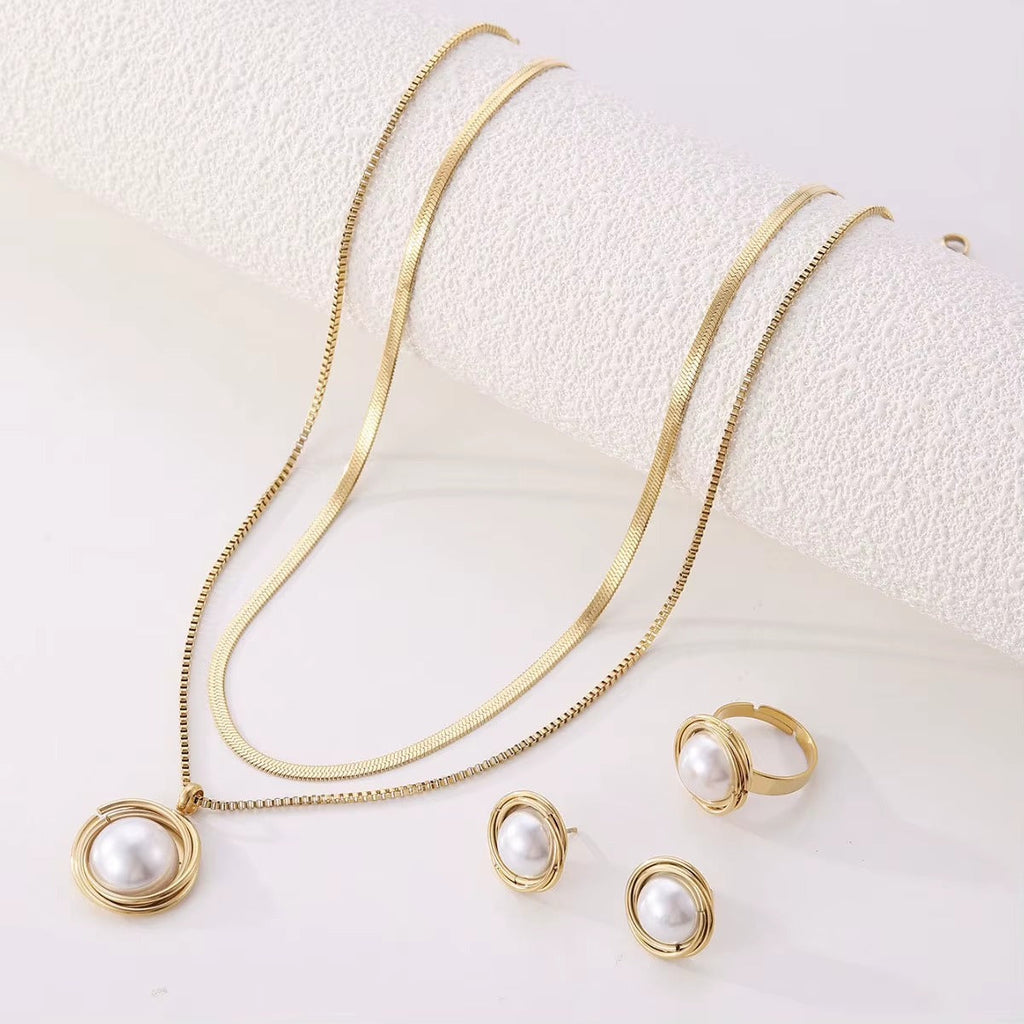 Set Serpent Perlé – Collier, Boucles, Bague